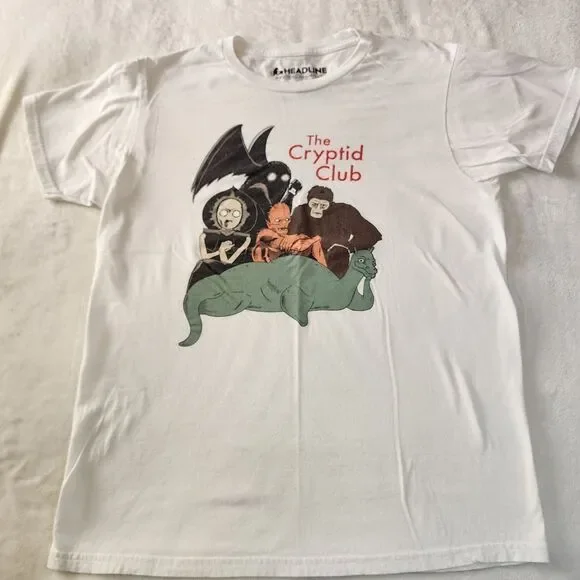 Headline White Tshirt With The Cryptid Club Graphics Size Medium - Picture 1 of 5